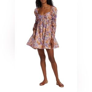 Zimmermann Violet Twist Front Mini Dress in Purple Multi Floral